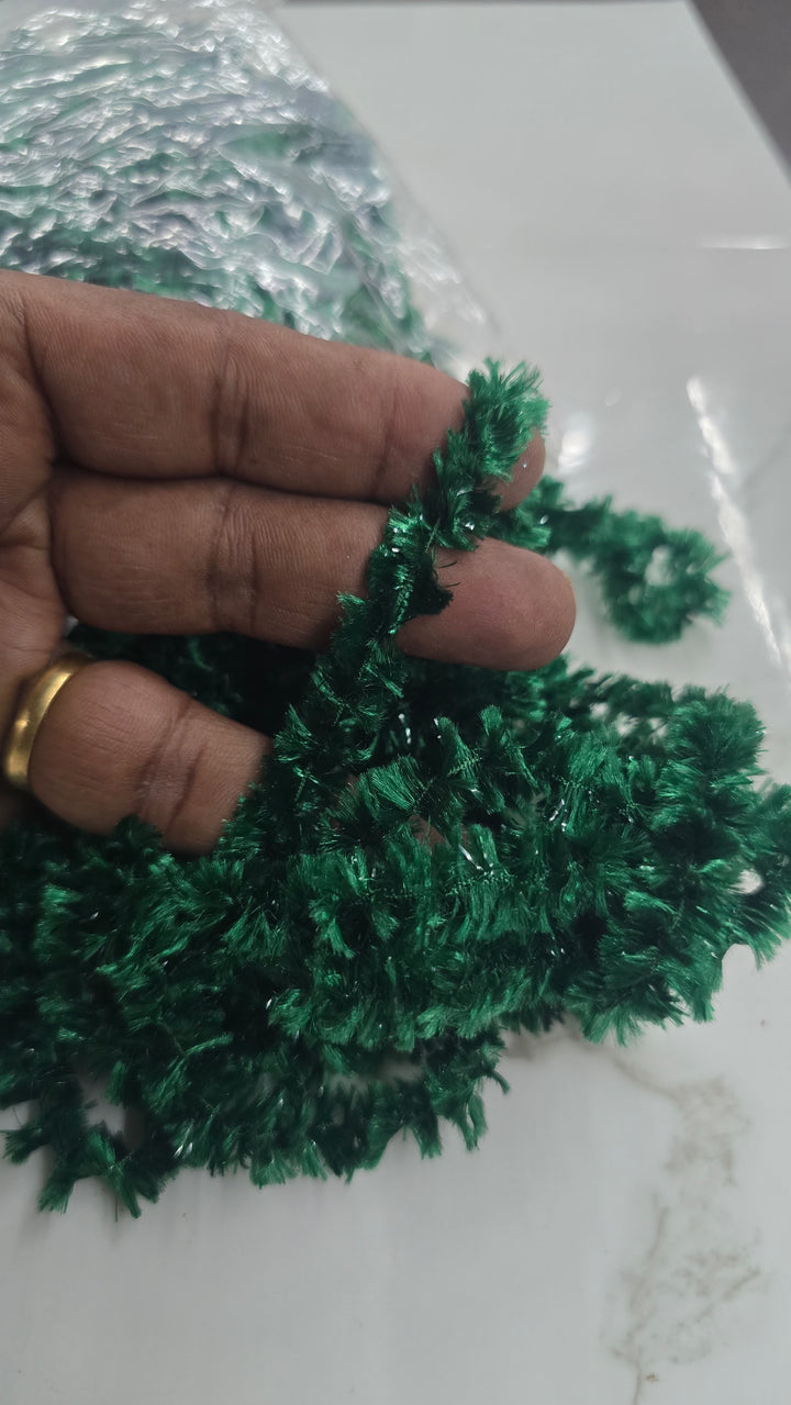 Green Colour Feather Wool Yarn for Crochet, Knitting, Rangoli, and Mat Making – (60 Meters 100g Pack ) approx
