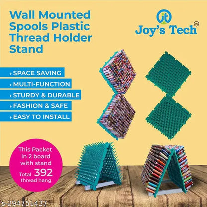 "Joy's Tech Green Wall-Mounted Thread Holder: Space-Saving Spools Rack (Set of 2)"