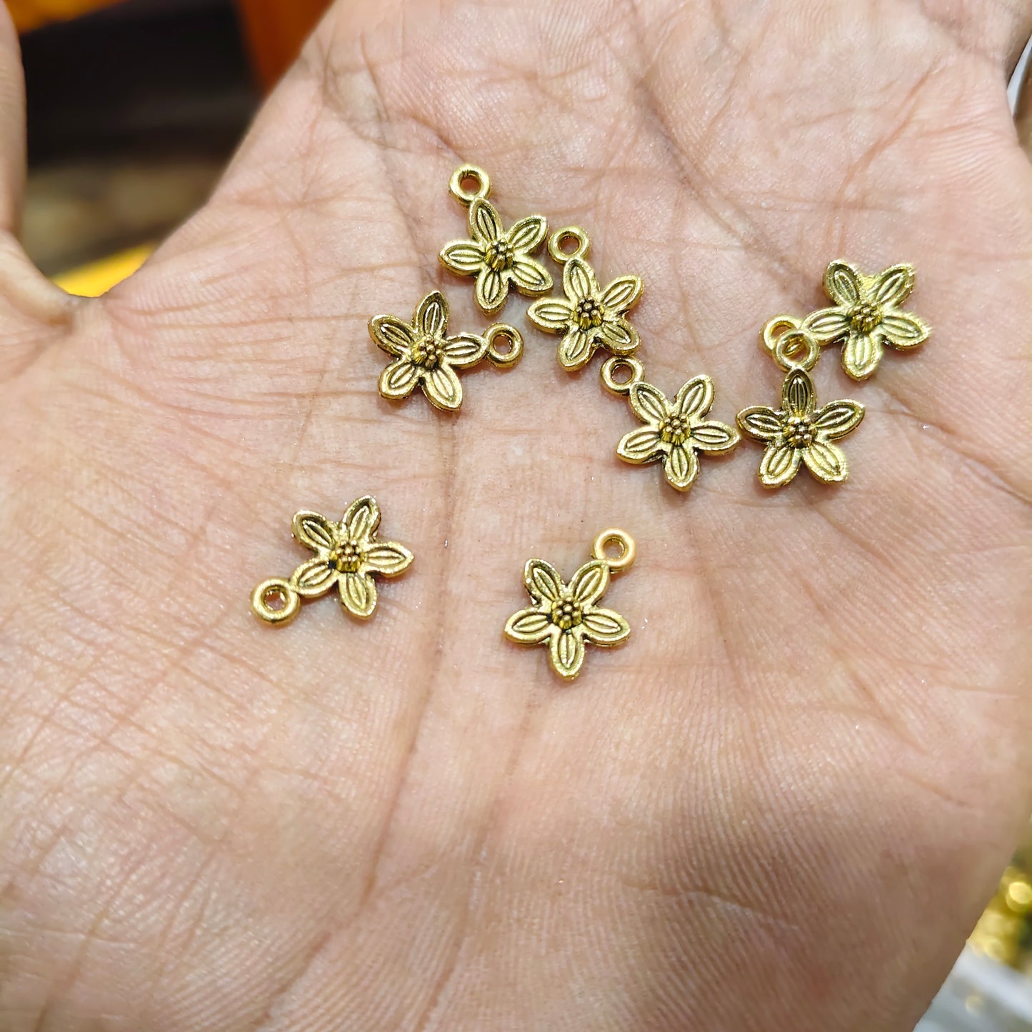 Antique Gold Flower Charms for Jewellery Making – Floral Metal Pendant Charms for Earrings, Necklace, Bracelet & DIY Craft Projects | Pack of 40 Grams | Kavitha Enterprises
