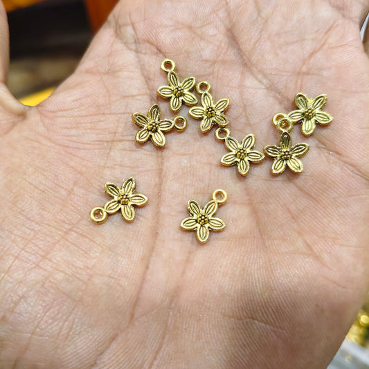 Antique Gold Flower Charms for Jewellery Making – Floral Metal Pendant Charms for Earrings, Necklace, Bracelet & DIY Craft Projects | Pack of 40 Grams | Kavitha Enterprises