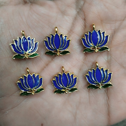 Lotus Shape Metal Charms Pendant for Jewelry & Craft, Saree Tassle| Multi-Color Enamel Lotus Design | Pack of 6 Pieces | Kavitha Enterprises