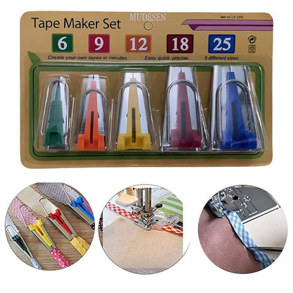 Tape Maker Set for Bias Binding – 5 Sizes (6mm, 9mm, 12mm, 18mm, 25mm) | DIY Sewing Quilting Tool Kit