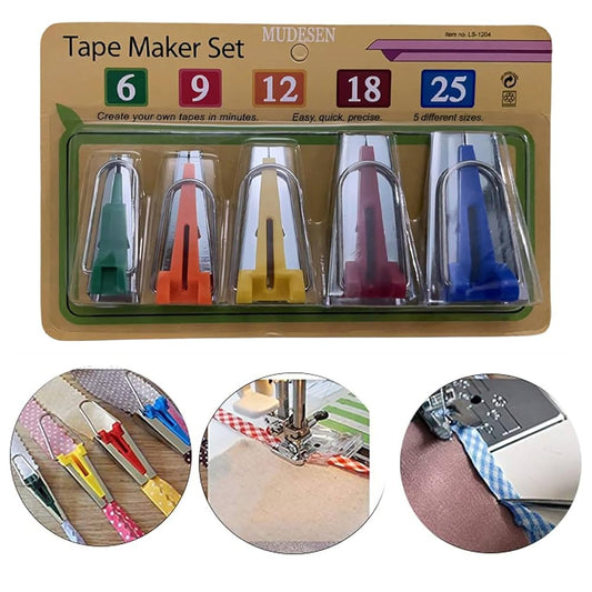 Tape Maker Set for Bias Binding – 5 Sizes (6mm, 9mm, 12mm, 18mm, 25mm) | DIY Sewing Quilting Tool Kit