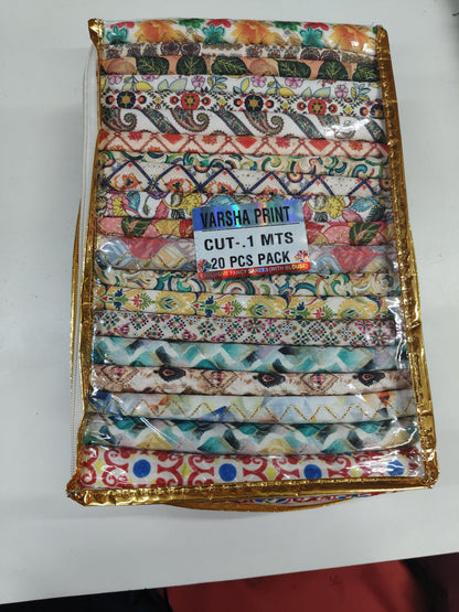 Varsha Print Cotton Fabric Combo Pack | 20 Assorted Prints | 1 Meter Each Cut