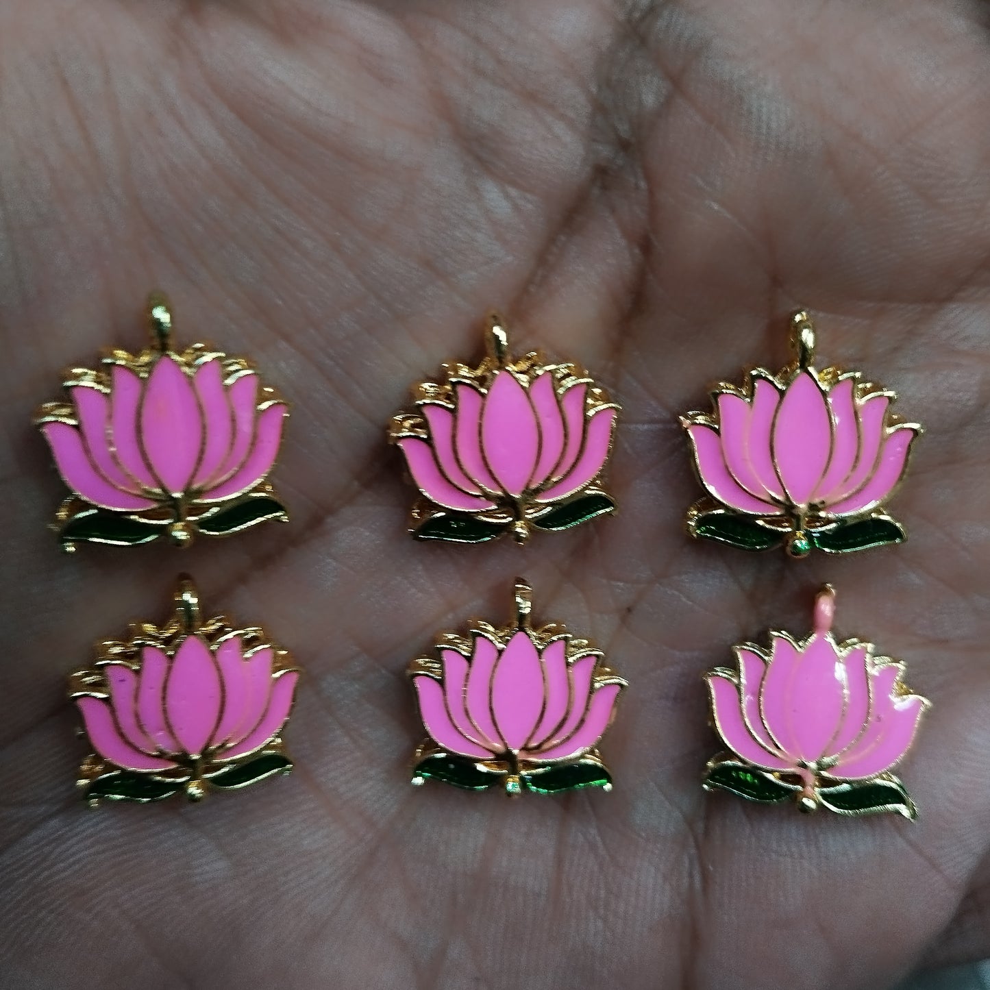 Lotus Shape Metal Charms Pendant for Jewelry & Craft, Saree Tassle| Multi-Color Enamel Lotus Design | Pack of 6 Pieces | Kavitha Enterprises