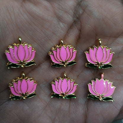 Lotus Shape Metal Charms Pendant for Jewelry & Craft, Saree Tassle| Multi-Color Enamel Lotus Design | Pack of 6 Pieces | Kavitha Enterprises