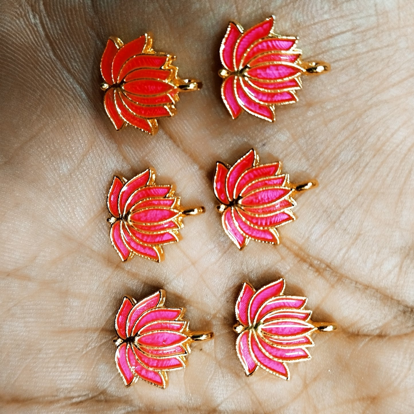 Lotus Shape Metal Charms Pendant for Jewelry & Craft, Saree Tassle| Multi-Color Enamel Lotus Design | Pack of 6 Pieces | Kavitha Enterprises