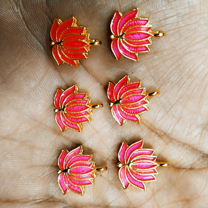 Lotus Shape Metal Charms Pendant for Jewelry & Craft, Saree Tassle| Multi-Color Enamel Lotus Design | Pack of 6 Pieces | Kavitha Enterprises