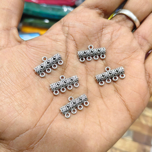 Antique Silver Flower Connector Charms for Jewellery Making – Multi Loop Metal Pendant Connectors for Earrings, Necklace & Bracelet DIY Craft | Pack of 40 Grams | Kavitha Enterprises