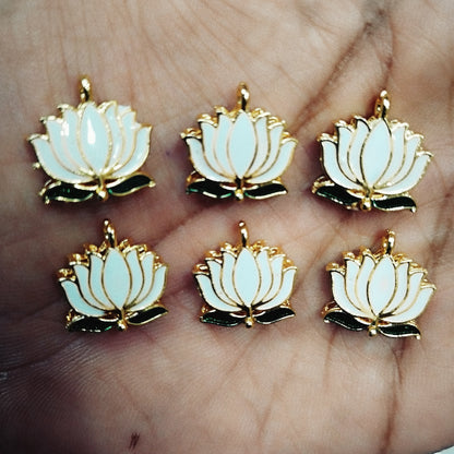Lotus Shape Metal Charms Pendant for Jewelry & Craft, Saree Tassle| Multi-Color Enamel Lotus Design | Pack of 6 Pieces | Kavitha Enterprises