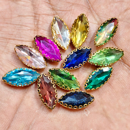 Eye Shape Crystal Stone/Kundan 8x13mm (6 Piece8x13mm Navette Shape Clip Stones for Aari Work, Jewellery Making & Silk Thread Bangles | Multicolor Gold Finish | Pack of 6 Pieces – Kavitha Enterprises