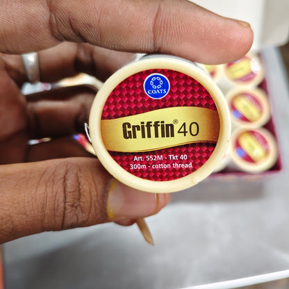 Griffin 40 Cotton Thread – 300m Spools | Extra Strong Eyebrow & Stitching Thread | 100% Cotton | Durable Thread for Tailoring, Embroidery, Crafting & Beauty Use – Pack of 15 (White)