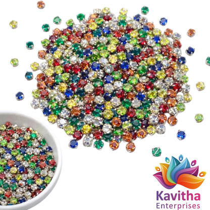 4mm Multicolour Clip Stones for Aari Work & Jewellery Making | Green, Red, Yellow, Blue, Peach & Pista Kundan Setting Stones | Pack of 10g (Approx. 230 Pieces) – Kavitha Enterprises